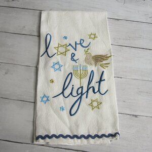 Hanukkah Menorah Love Light Jewish Kitchen Towel White Blue